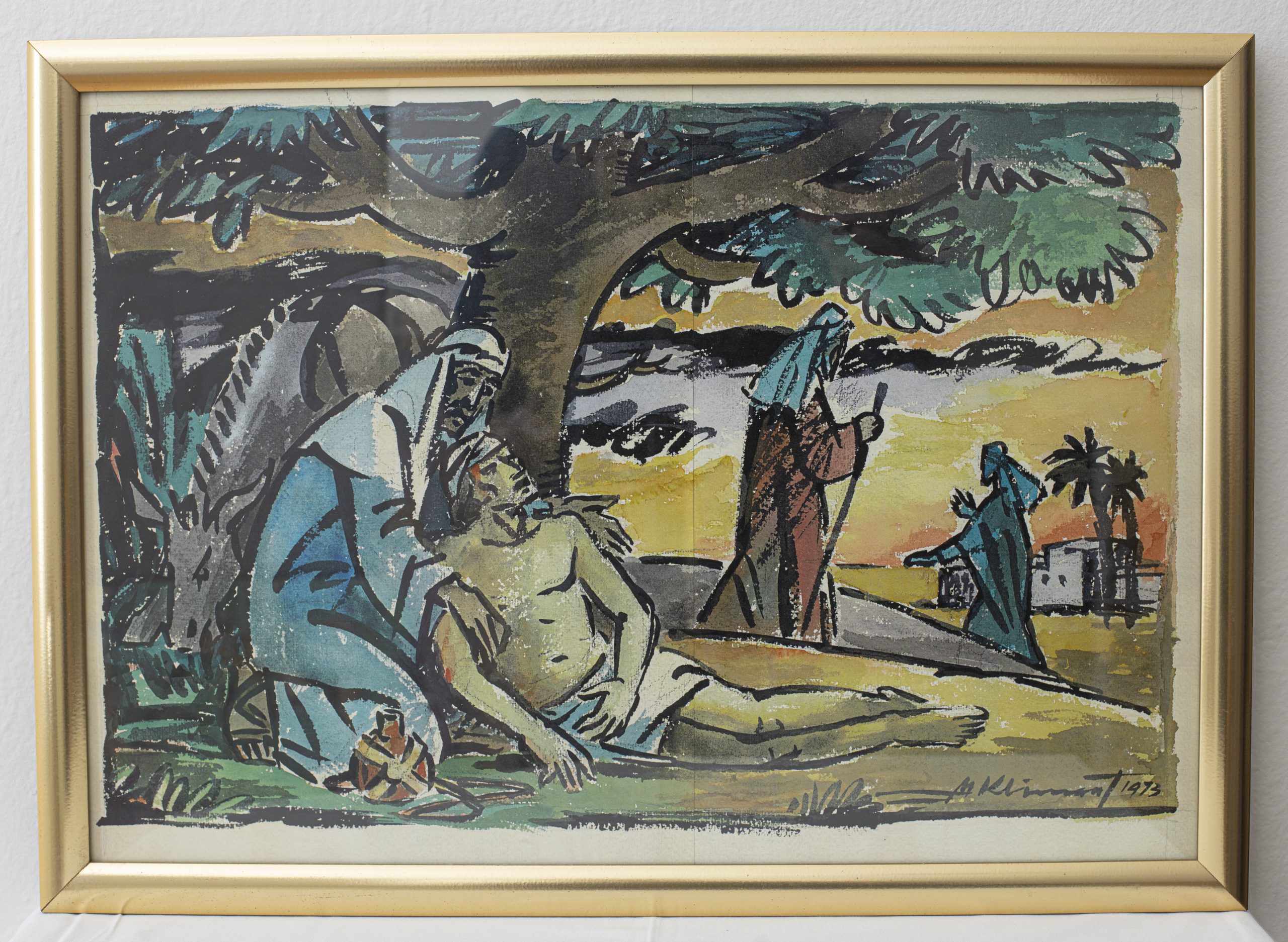 Mikuláš Klimčák - Milosrdný samaritán 1973 (akvarel, 42x58)