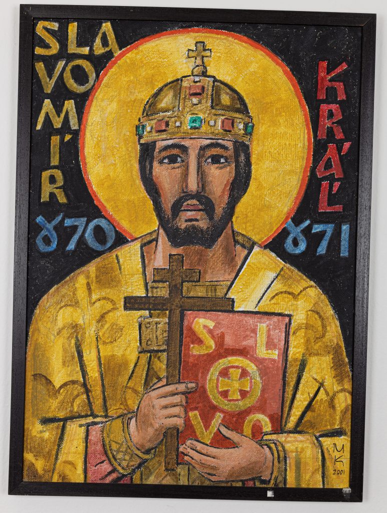 Mikuláš Klimčák - Kráľ Slavomír 2001 (tempera na sololite, 73x52,5)