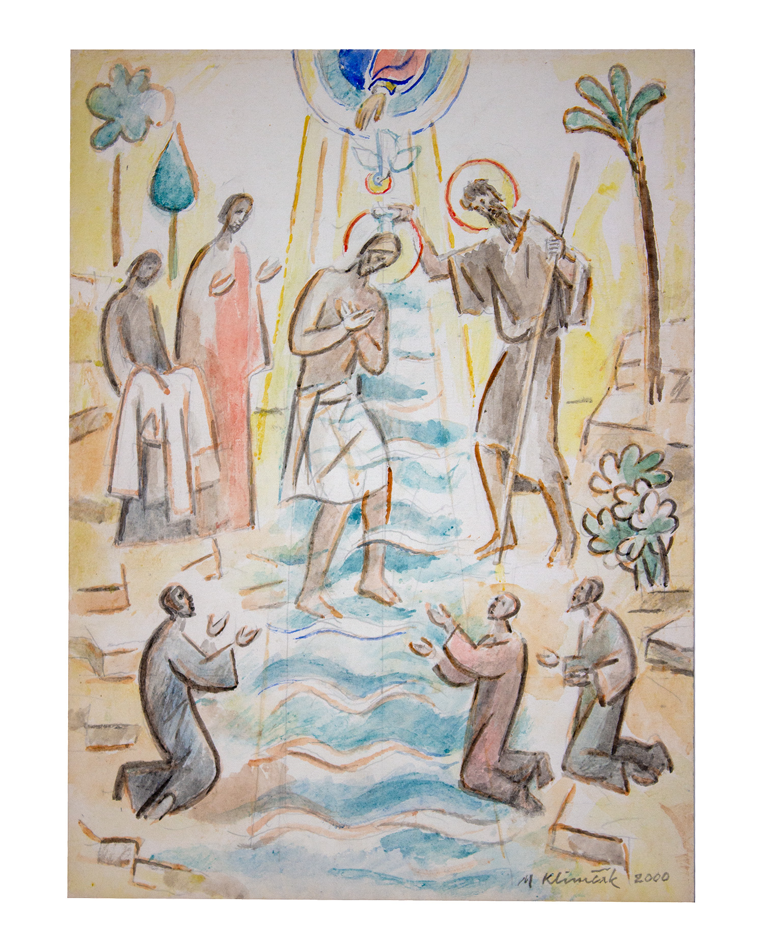Mikuláš Klimčák - Krst 2000 (akvarel na kartóne, 30x22)