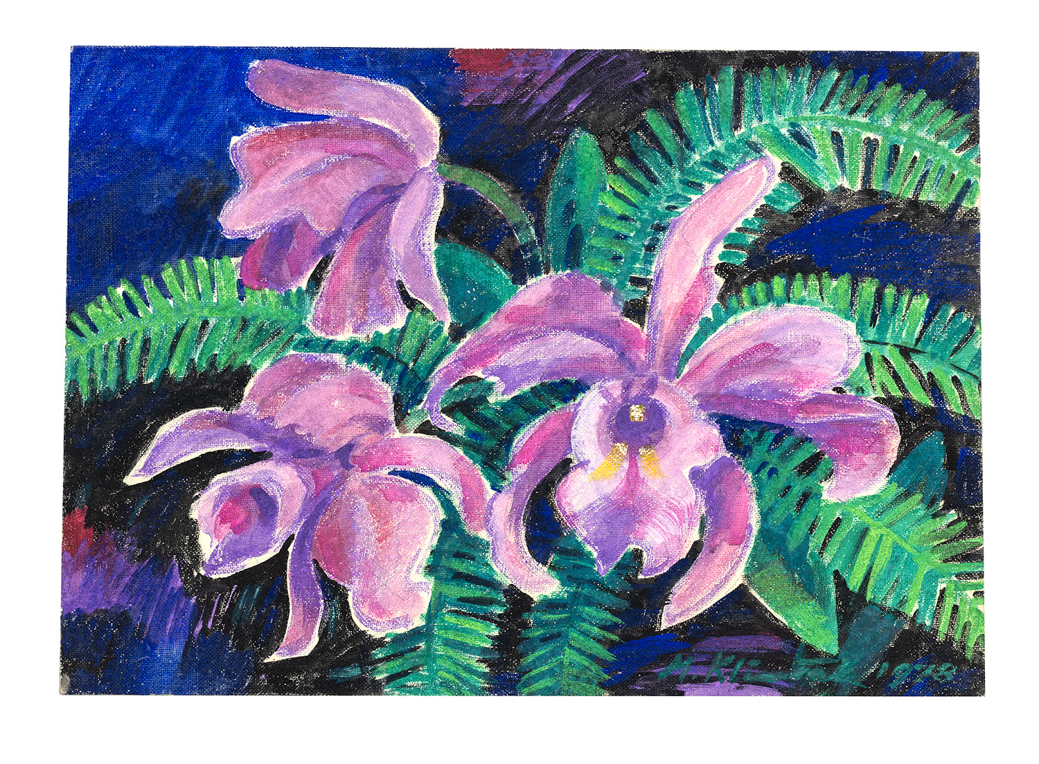 Mikuláš Klimčák - Orchidea 1978 (tempera - sololit 35x50)