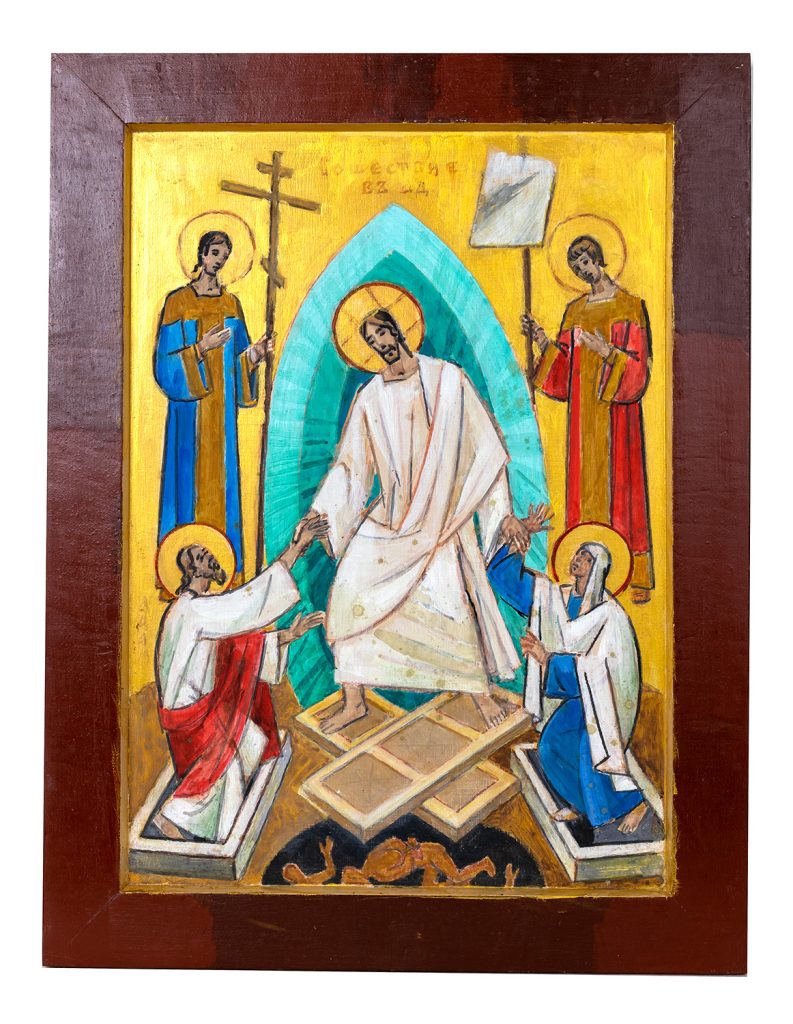 Mikuláš Klimčák - Kristus vstal z hrobu 2001 (tempera - ikona, drevo 53x40)