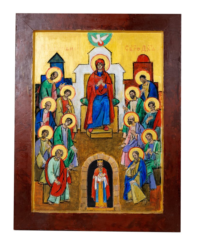 Mikuláš Klimčák - Zoslanie Ducha Svätého 1999 (tempera - ikona, drevo 53x40)