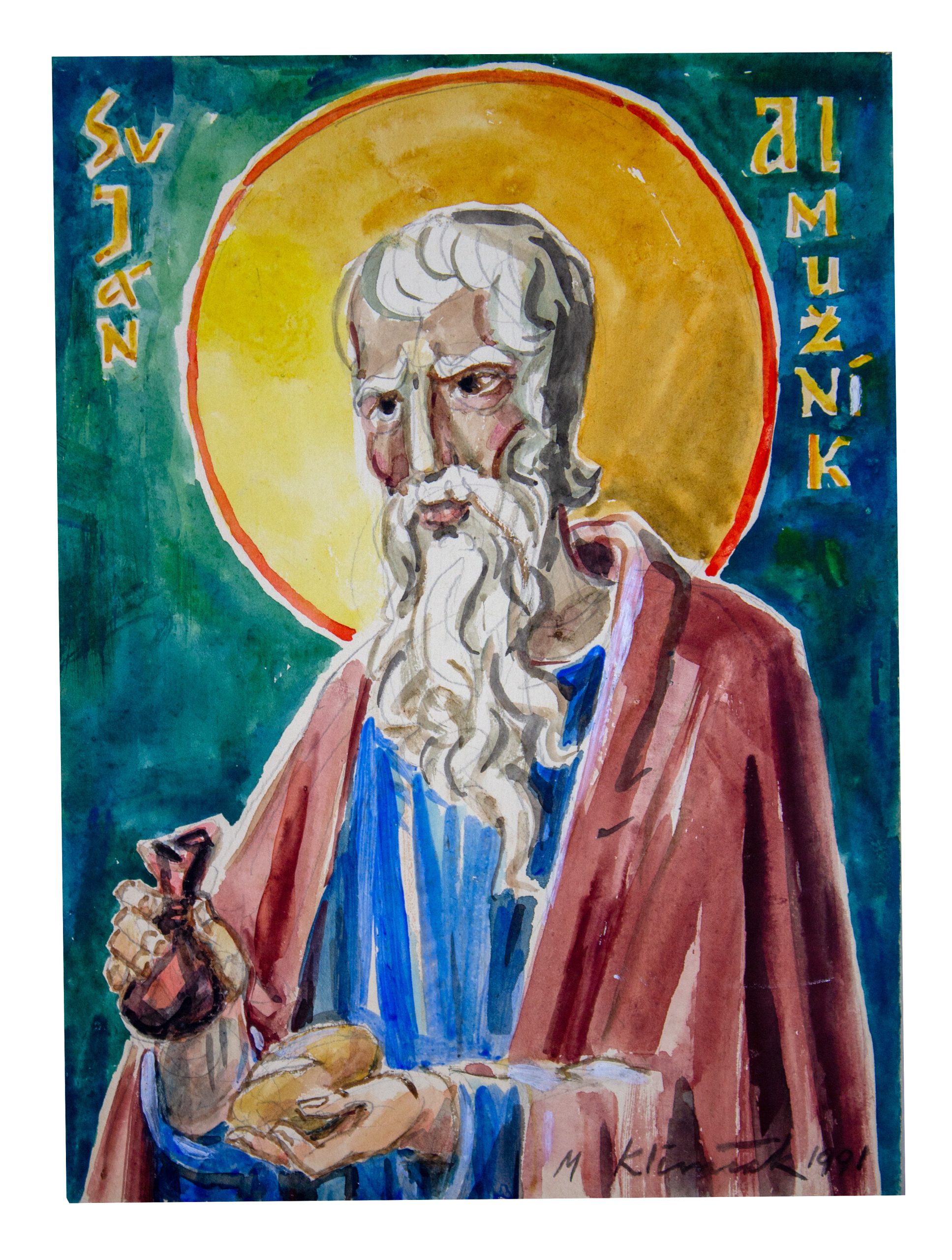 Mikuláš Klimčák - Svätý Ján Mučeník 1991 (tempera na kartóne 30x22)