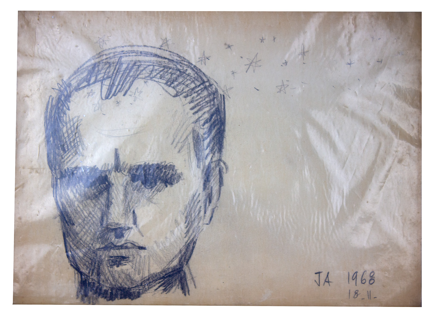 Mikuláš Klimčák - Autoportrét 1968 (kresba na výkres 24x33)
