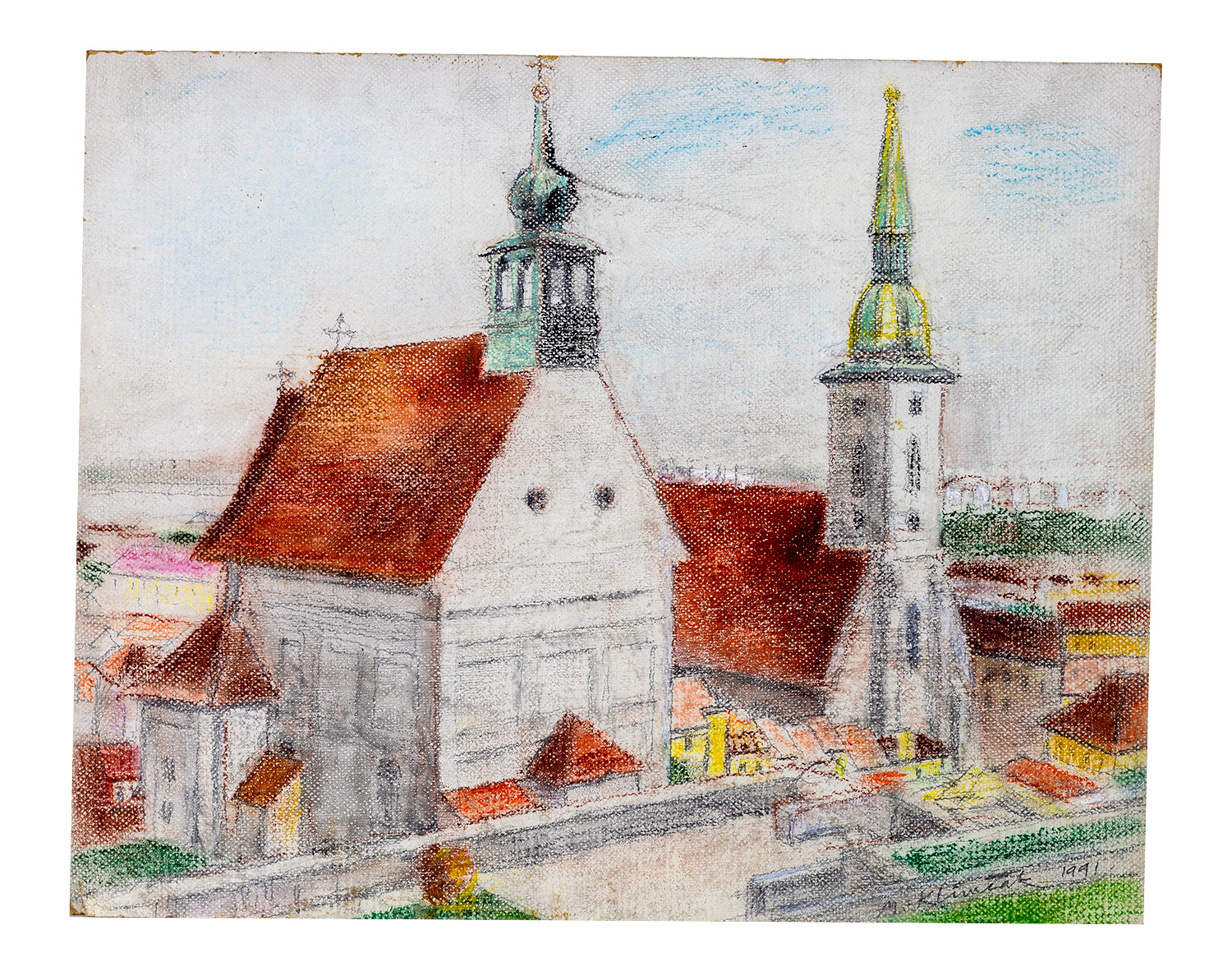 Mikuláš Klimčák - Kostol 1991 (pastel - kartón 40x50)