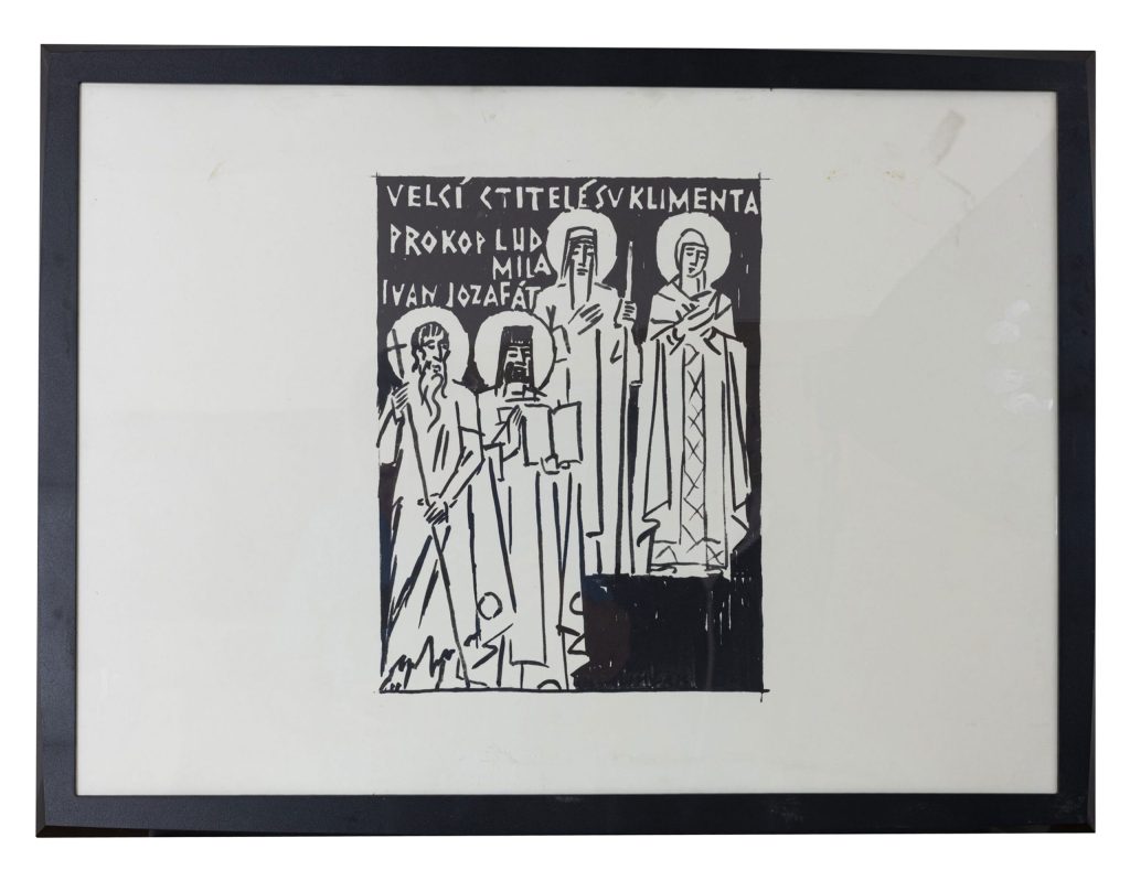 Mikuláš Klimčák - Veľkí ctitelia sv. Klimenta, Prokop, Ľudmila, Ivan, Jozafát 1974 (2/13 grafika, 50x70)
