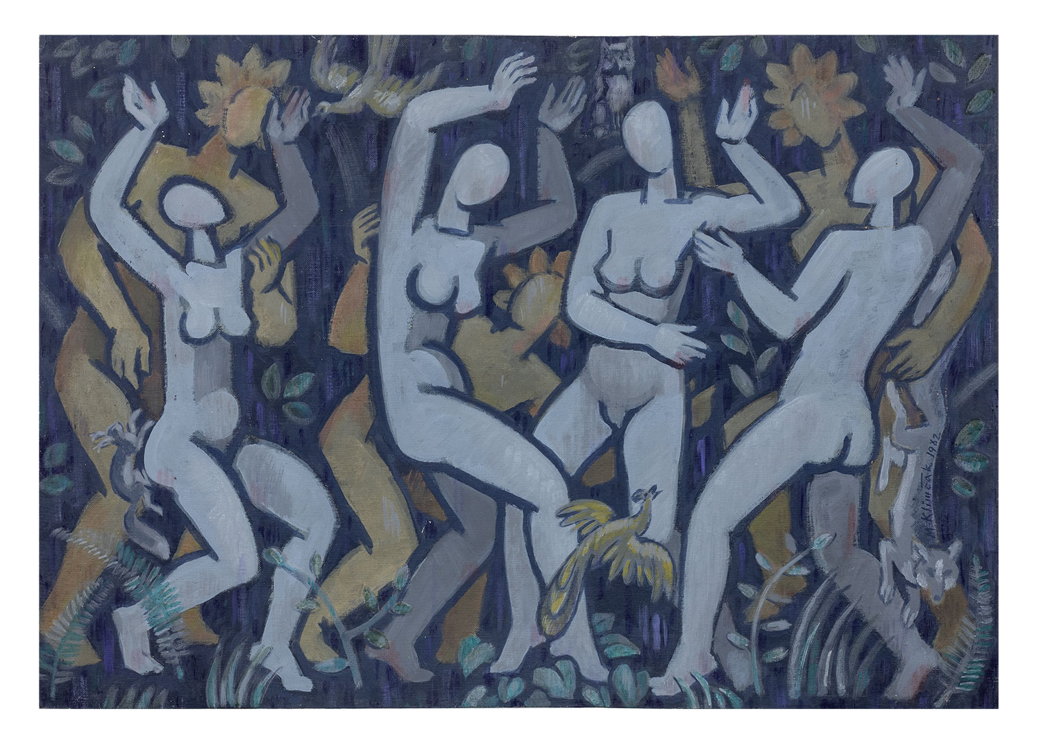 Mikuláš Klimčák - Tanec v lese 1982 (kartón- acryl 70x99)