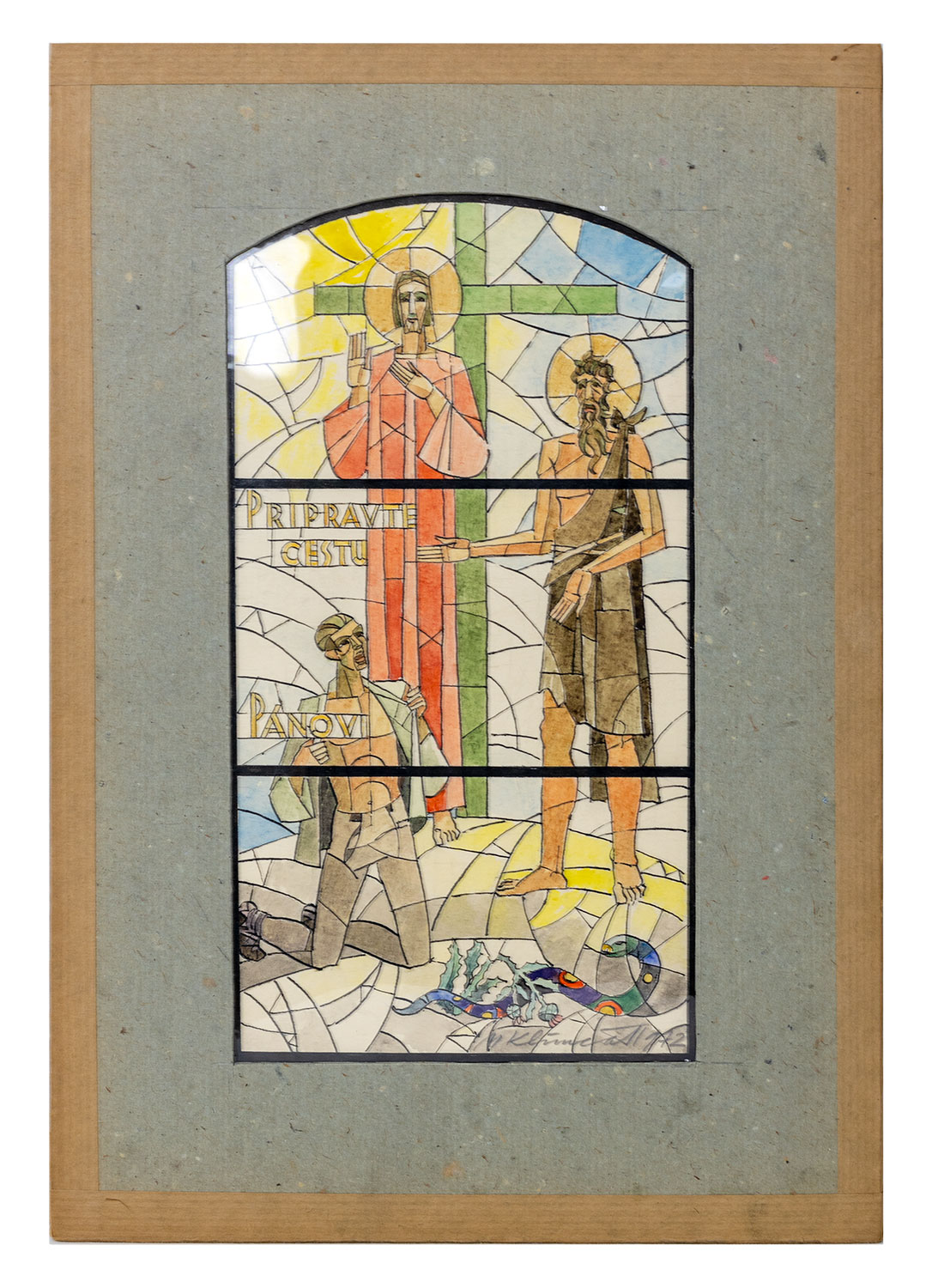 Mikuláš Klimčák - Návrh na okno - vitráž 1972 (akvarel-kartón 33x22)