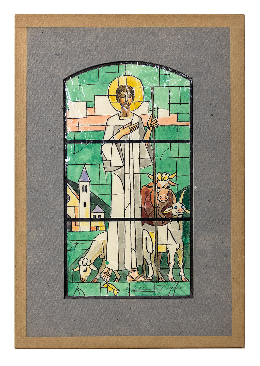 Mikuláš Klimčák - Návrh na okno - vitráž 1971 (akvarel-kartón 33x22)