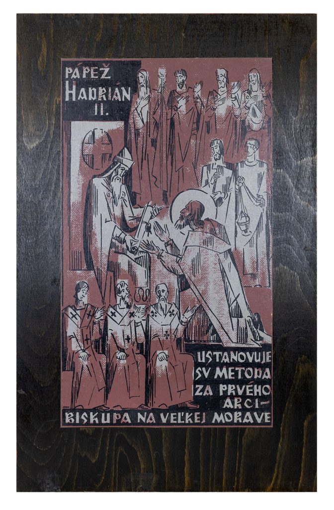 Mikuláš Klimčák - Pápež Hadrian II. 1980 (kolorovaná grafika 65x41)