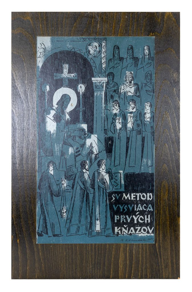 Mikuláš Klimčák - Sv. Metod vysviaca prvých kňazov 1980 (kolorovaná grafika 65x41)