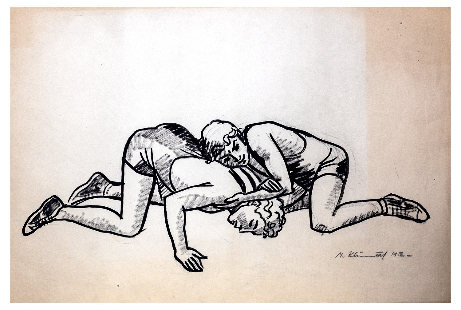 Mikuláš Klimčák - Zápasenie 1952 (kresba 60x87)