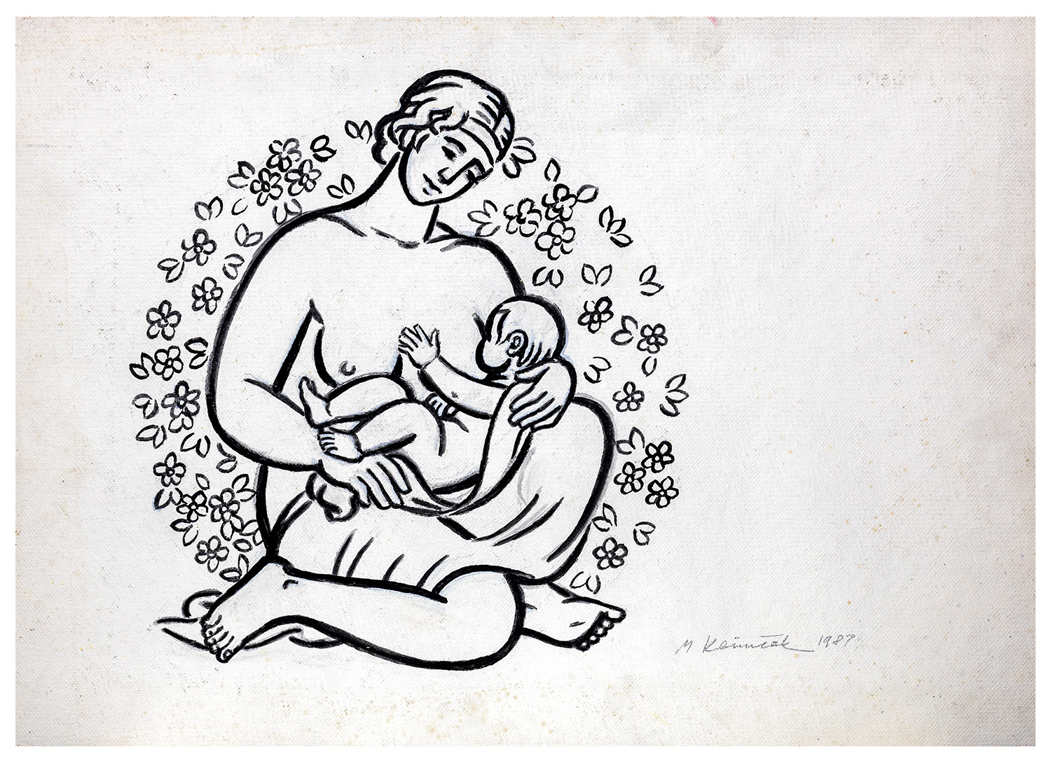 Mikuláš Klimčák - Matka s dieťaťom 1987 (kresba 50x70)