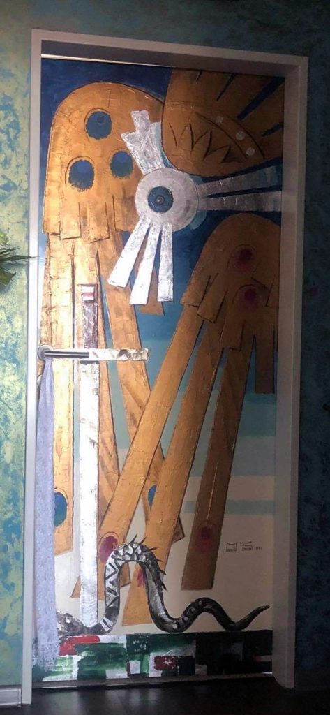 Mikuláš Klimčák - Brána do rája 2000 (olej-obojstranná maľba na dverách, 85x200)