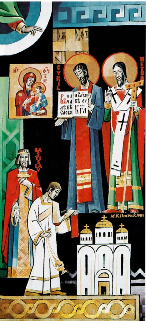Mikuláš Klimčák - Rastislav víta sv. Cyrila a Metoda 1985 (art-protis, 180x260)