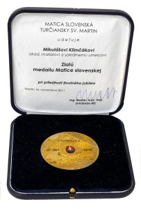 Mikuláš Klimčák - zlatá medaila Matice slovenskej, 2011