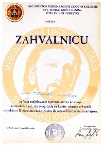 Mikuláš Klimčák - ocenenie MEDUNARODNA LIKOVNA KOLONIJA 1996