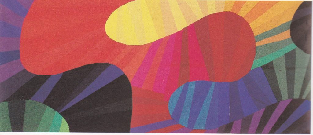 Mikuláš Klimčák - Metamorfóza farieb 1968 (vyšívaný záves, 145x340)