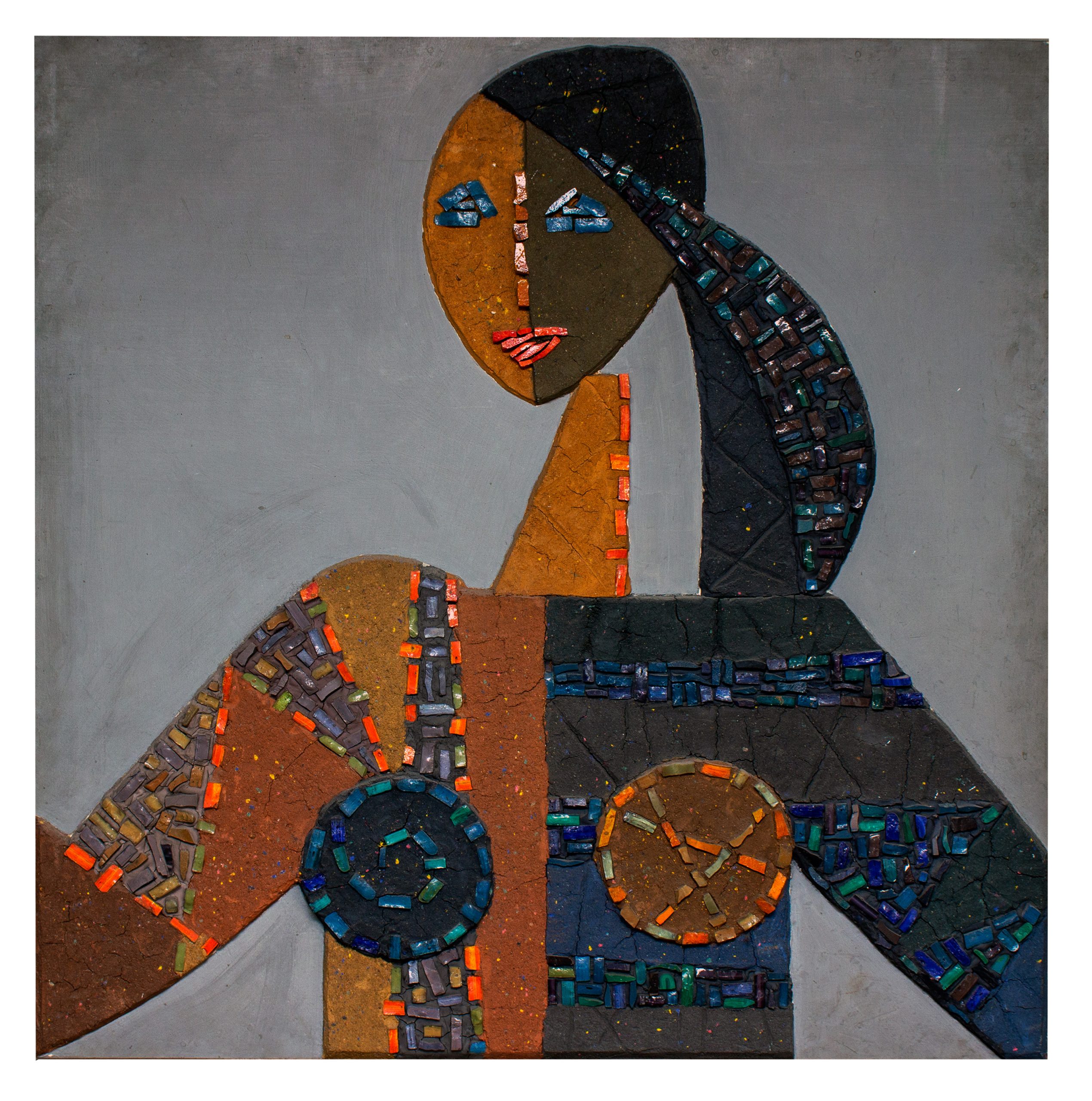 Mikuláš Klimčák - Dievča (kombinovaná technika - mozaika, 100x100)